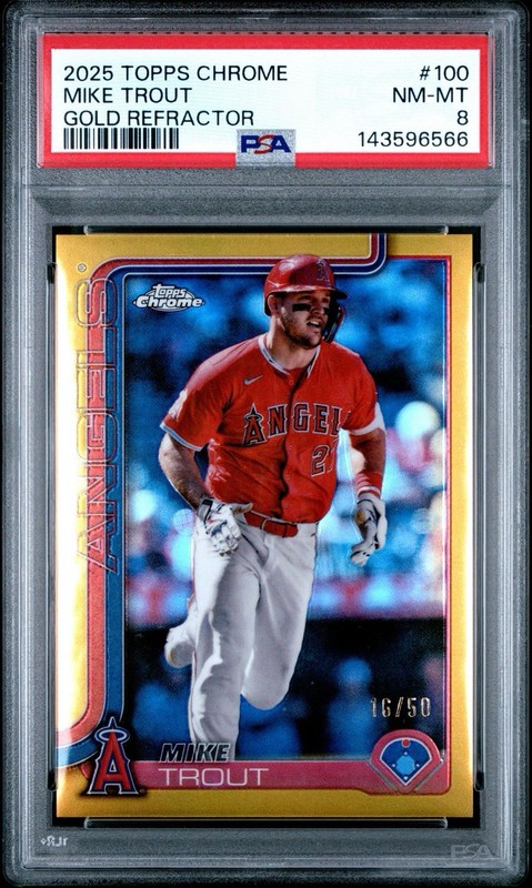 2025 Topps Chrome Mike Trout TRUE GOLD REFRACTOR  /50 Angels PSA 8