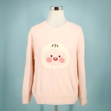 Kakao Friends One Size Pink Apeach KakaoTalk Crew Neck Fleece Pullover Sweater