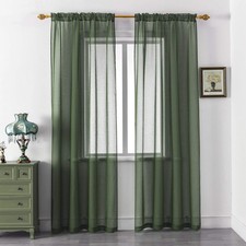 Hunter Green Sheer Curtains 84 Inches Long,Faux Linen Semi Sheer Curtain Drap...