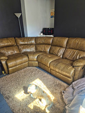 Sectional L Shape Brown Leather Corner Recliner Sofa  357cm L x 70cm W x 100cm H