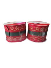 Celebrate It Red and Green Wired Ribbon With Gold Design 3.5" X 15 Ft. Lot Of 2