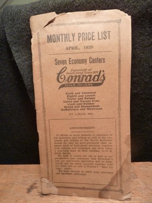 Conrad's Grocers St Louis MO Monthly Price List  Apr 1920 Griesedieck Centerfold