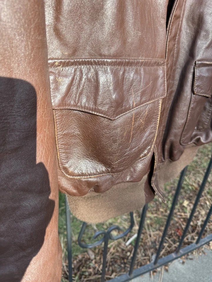 Винтажный 2005 LL кабины A2 полета куртка коричневый лошадь скрыть Bomber куртка 52L размер - Изображение 2 из 4