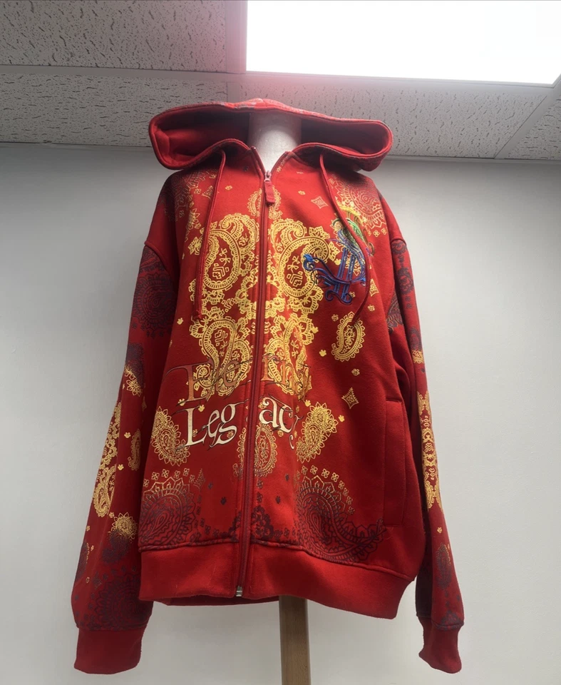 Vintage Raw Blue Eternal Legacy Red Paisley Y2K Zip Up Hoodie XL H08 - image 1 of 4