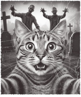 Funny Cat Phone Sticker (2 Inch) Cute Selfie With Zombie Apocalypse Silly