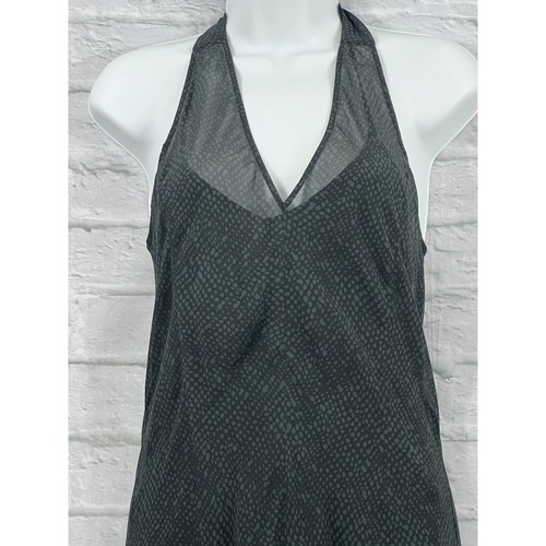 Eileen Fisher Silk Midi Shift Dress Size XS Graphite Grey & Green Chiffon Halter - Picture 3 of 15