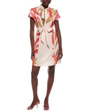Nancy Yang Short Sleeves Shift Dress Women's Pink Xl