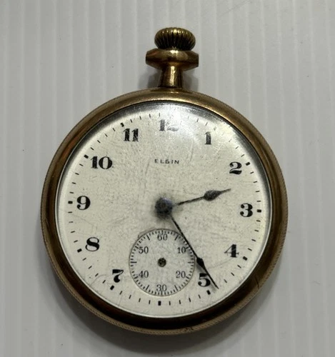 Antique Elgin Gold Tone Case Pocket Watch - AS IS