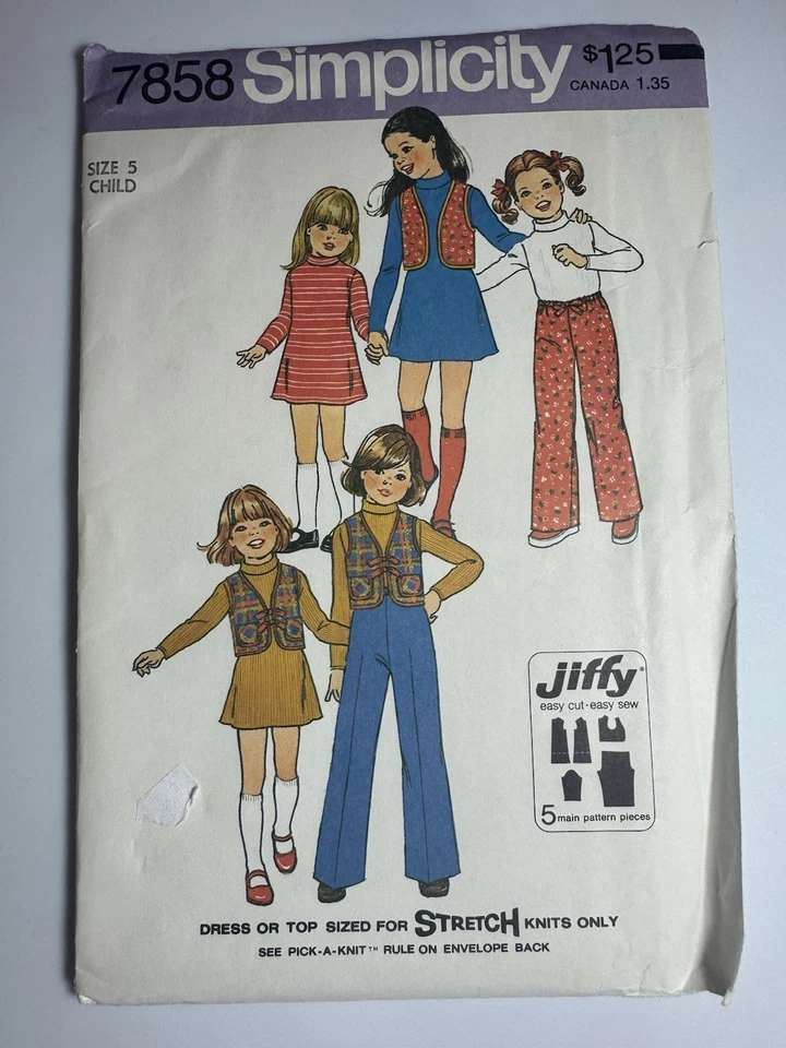 VTG Simplicity 7858 Children’s Jiffy Pants,Vest, Dress Or Top Stretch Child SZ 5 - Image 2 of 4