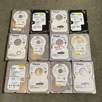 Lot of 12x WD, Maxtor 200GB & 250GB  3.5'' IDE Hard Drive Working