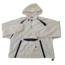 Vintage Nike Hooded Half Zip Anorak Windbreaker Jacket Women's M Cream Black
