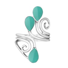 Floral Vine Ornate Teardrop Green Turquoise Sterling Silver Ring-9