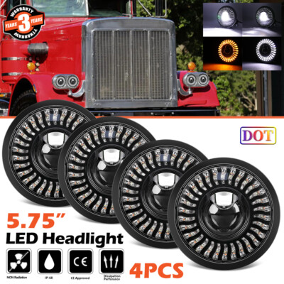 4PCS 5.75'' LED Round Headlights DRL Start up Halo Fit for Peterbilt Semi 349 359