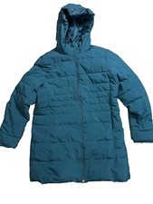 Swiss Tech Lightweight Puffer Jacket Men's Size Large Teal Blue Hooded Full Zip