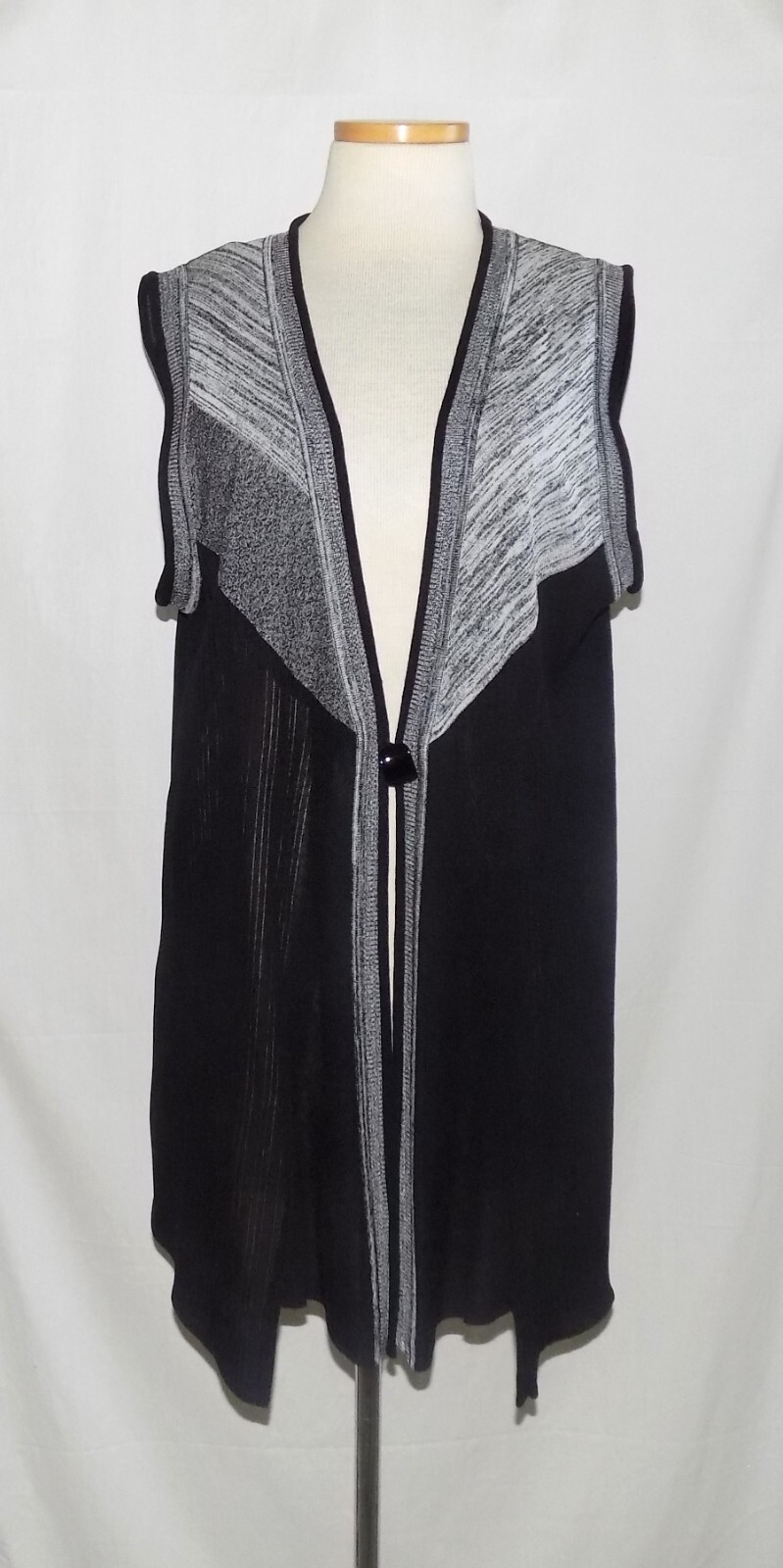 Misook Black Gray Block Pattern Acrylic Knit Duster Vest Jacket 1X