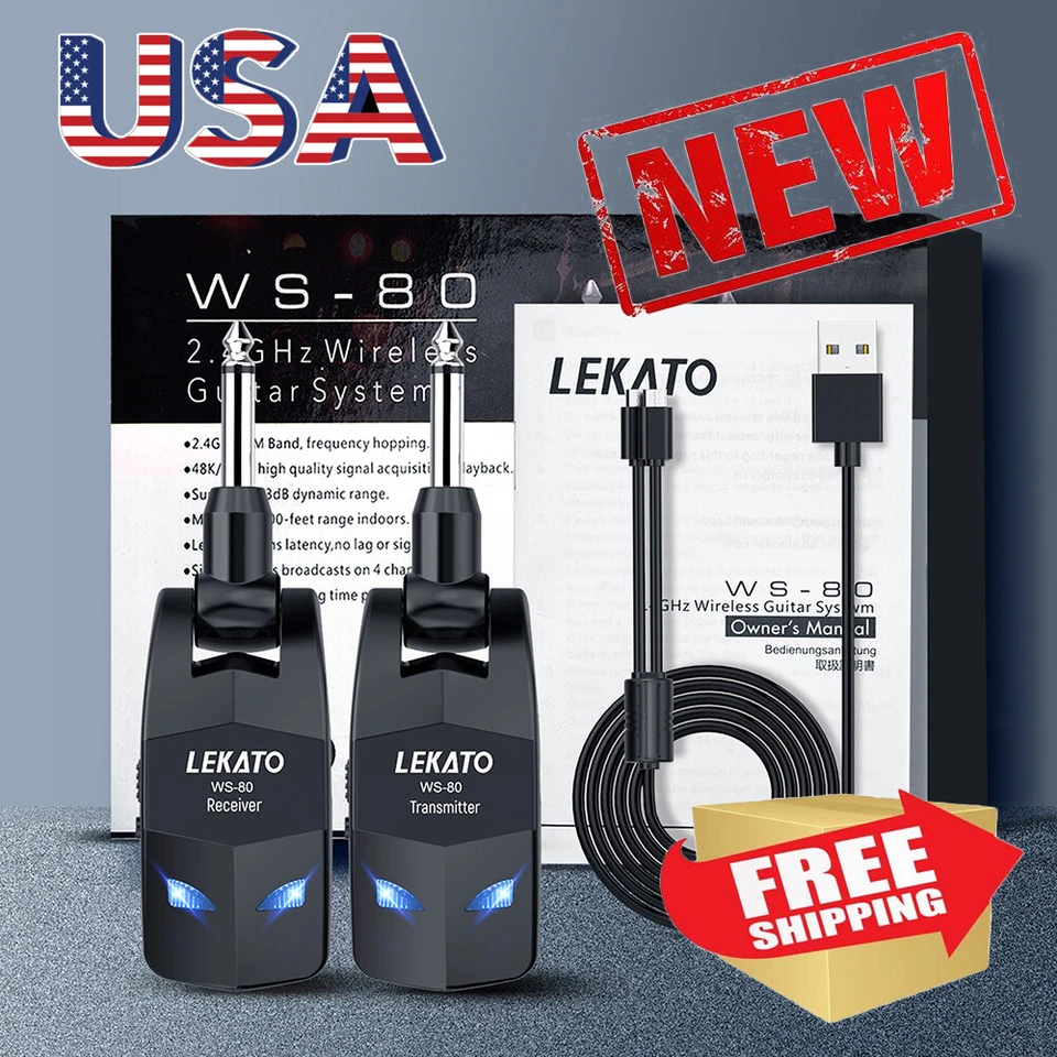 LEKATO Wireless Guitar System Bass Transmitter Receiver 2.4GHz 4 Channels 150FT - Image 2 of 4