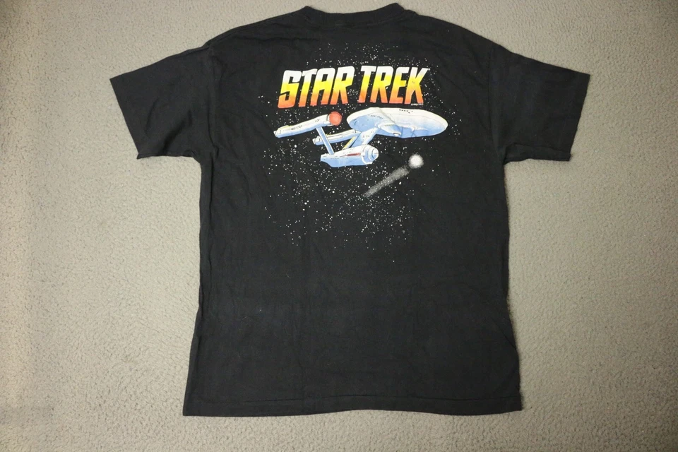 Vintage Star Trek Shirt 1989 Boy's Large Black Short Sleeve USA Made Space Ship - Image 3 of 4