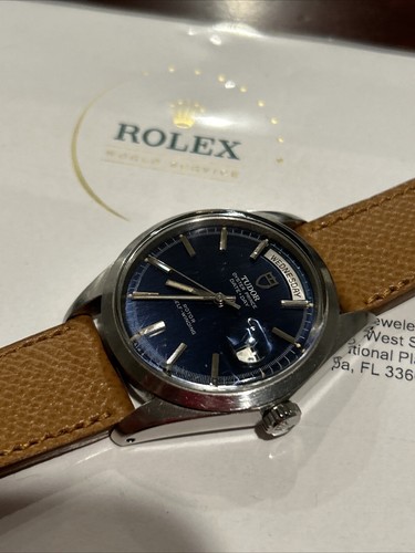 Tudor Rolex Jumbo Day Date 38mm Blue Brush Dial Day Date Papers Hodinkee Strap