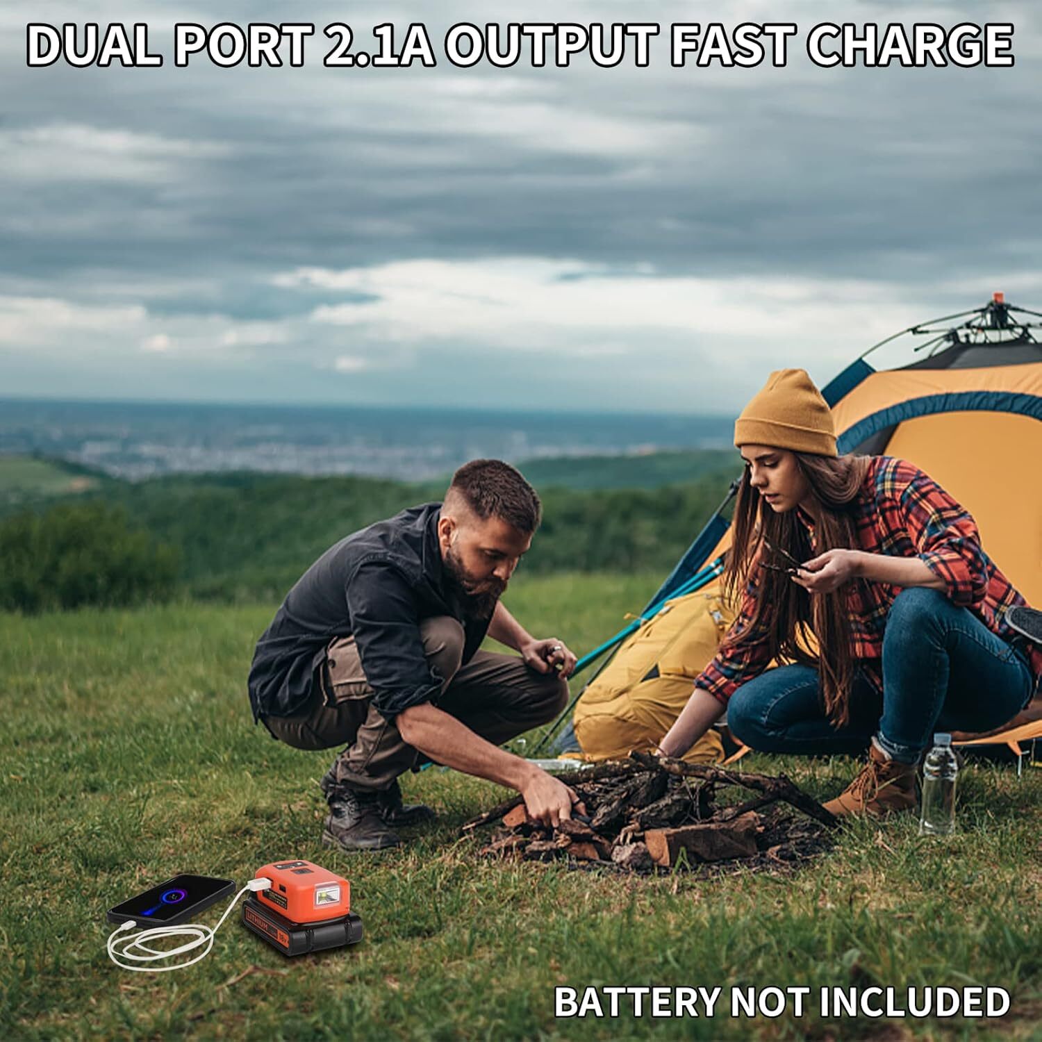 Battery Adapter for Black & Decker 20V Li-ion Battery 2-USB with 140LM LED Light