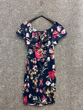 Floral Off The Shoulder Dress Blue/Pink Layered Neckline Pencil Dress Size M