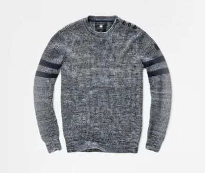 G-STAR Men's Sathro Blue Knit Thick Quarter Button Sweat Dadin RRP £80