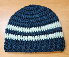 Beanie 3 - 6 Months Baby Boy Hat Handmade Crochet Dk Country Blue Green Stripes