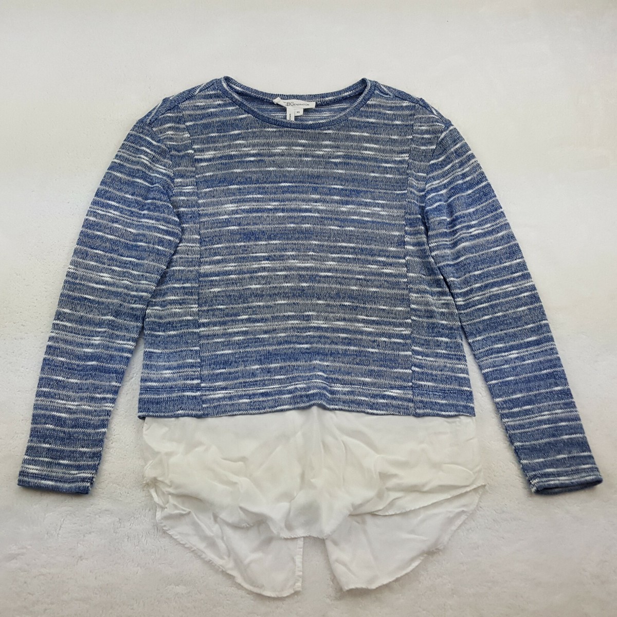 トップス SupremeBeadedAppliqueCardiganBright Blue BCBGeneration Women's Knit Top Blouse Size XS Striped Blue