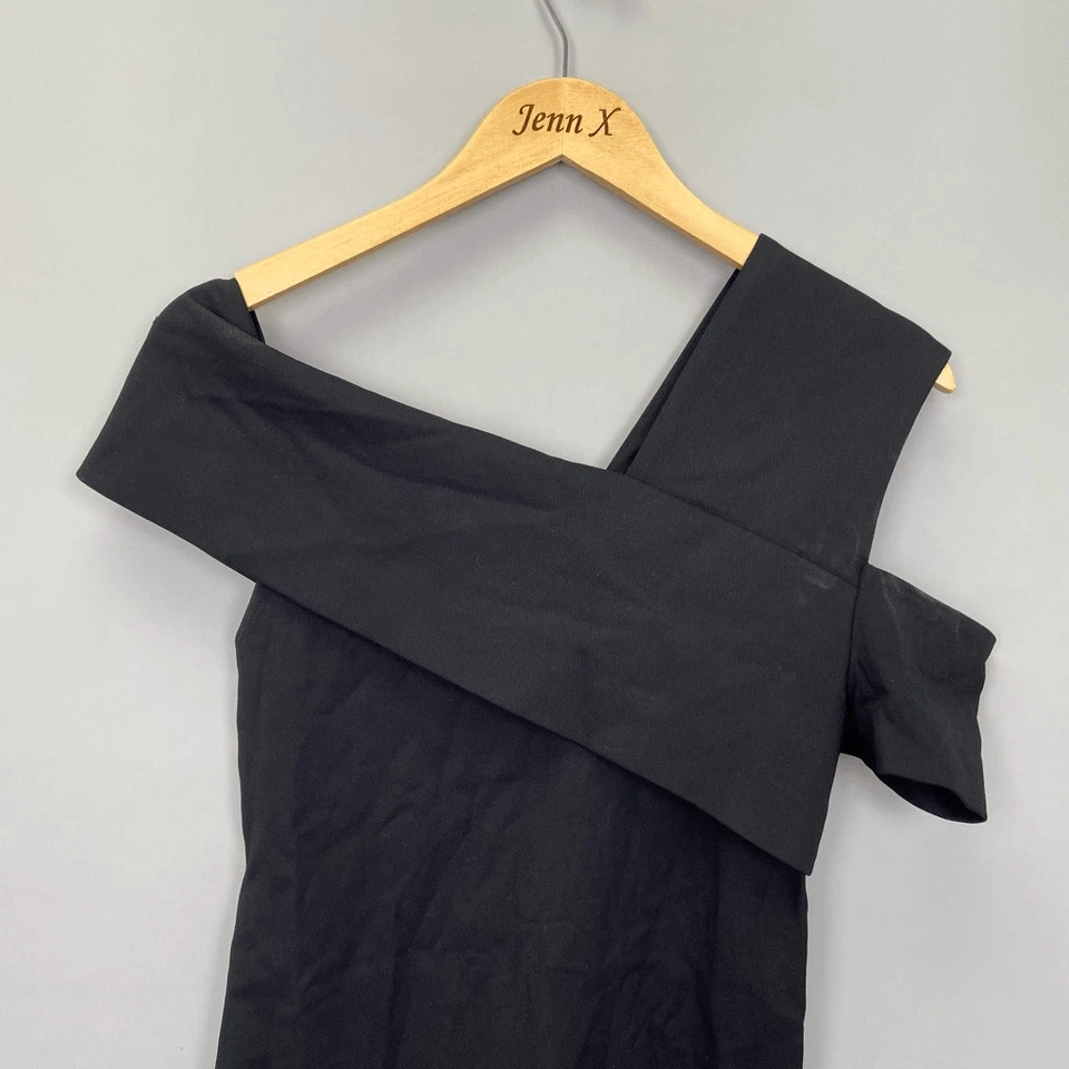 Mini Vestido HELMUT LANG Negro Asimétrico Hombro Descubierto Talla 2 Corte Lana Elástico Foto 2 de 4