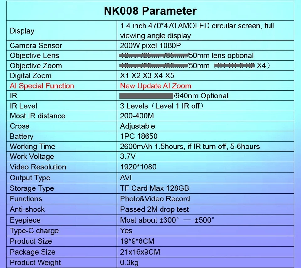 Night Vision NK008 Infrared Scope Hunting Sight 940nm IR Camera Video Record - Image 3 of 4