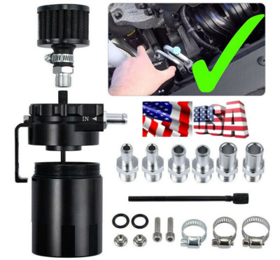 Oil Catch Can Kit Baffled Reservoir Tank With Breather Filter Universal Aluminum