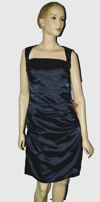 sleeveless satin draped short dress in dark navy Satin sleeveless dress