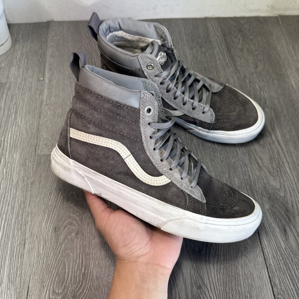 Vans Sk8 Hi MTE Womens Size Gray Suede Faux Fur Lining Skate Shoes  Sneakers