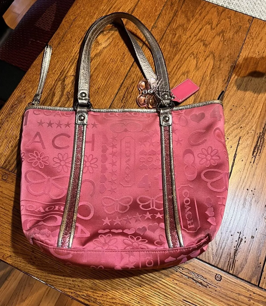 COACH BANDANA GLITTER PINK & SILVER TOTE SHOULDER PURSE BAG