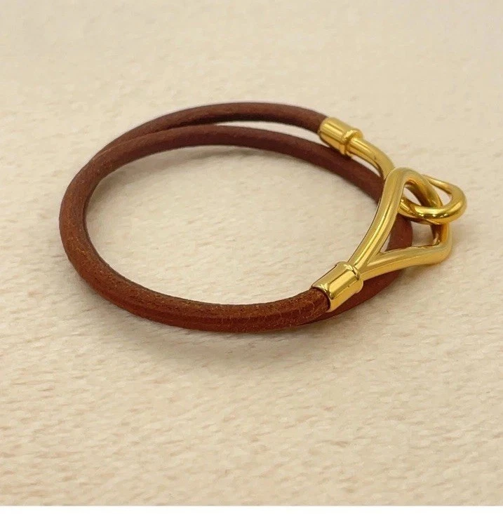 Autêntica pulseira Hermes dupla jumbo couro GD marrom com caixa BA100191 - Imagem 4 de 4