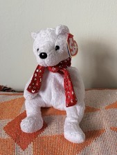 RARE Ty Beanie Baby 2000 Holiday Teddy. White Bear With Red Scarf. New With Tags