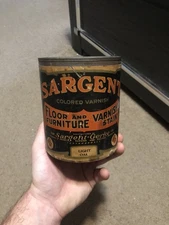 Vintage can of Sargent Colored Varnish Stain in the Light Oak color