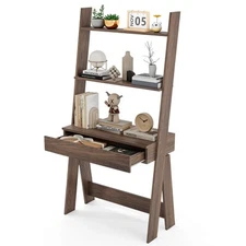 Ladder Desk with Drawer Free Standing Bookcase Leaning Utility Organizer Shelves