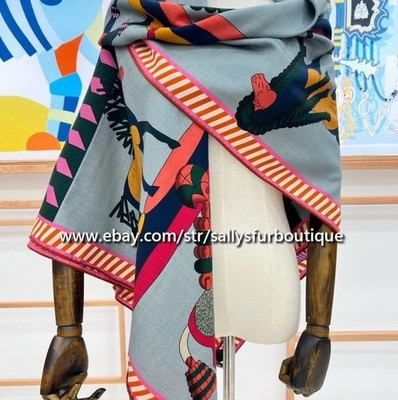 Sallys 70% Cashmere & 30% Silk Wrap Scarf Horses Print Double Face Shawl 53''