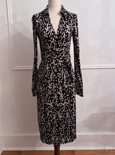 Diane von Furstenberg Silk Wrap Dress Black Ivory Print Long Sleeve Sz 4