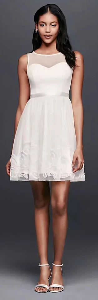 DB Studio Short Mesh Dress Illusion Sweetheart Bodice Size 6 NWT Soft White - Image 2 of 4