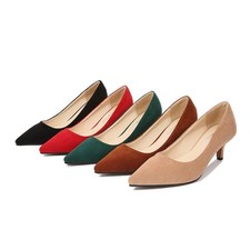 Women's Low Heel Faux Suede Shoes Dress Pumps Classic Wedding Plus Size Vintage