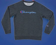 Champion Sweater Youth Large L Gray Blue Pullover Sweatshirt Embroidered Boys