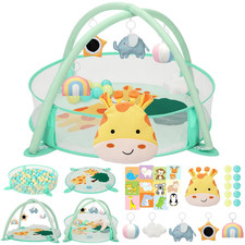 7-In-1 XL Large Baby Play Gym Mat, Tummy Time Mat, Baby Gym Ball Pit, Baby Act