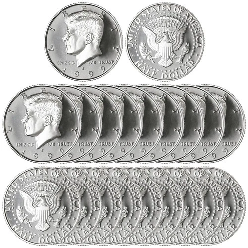 1999-S Gem Deep Cameo Proof Cooper-Nickel Clad Kennedy Half Dollar 20-Coin Roll