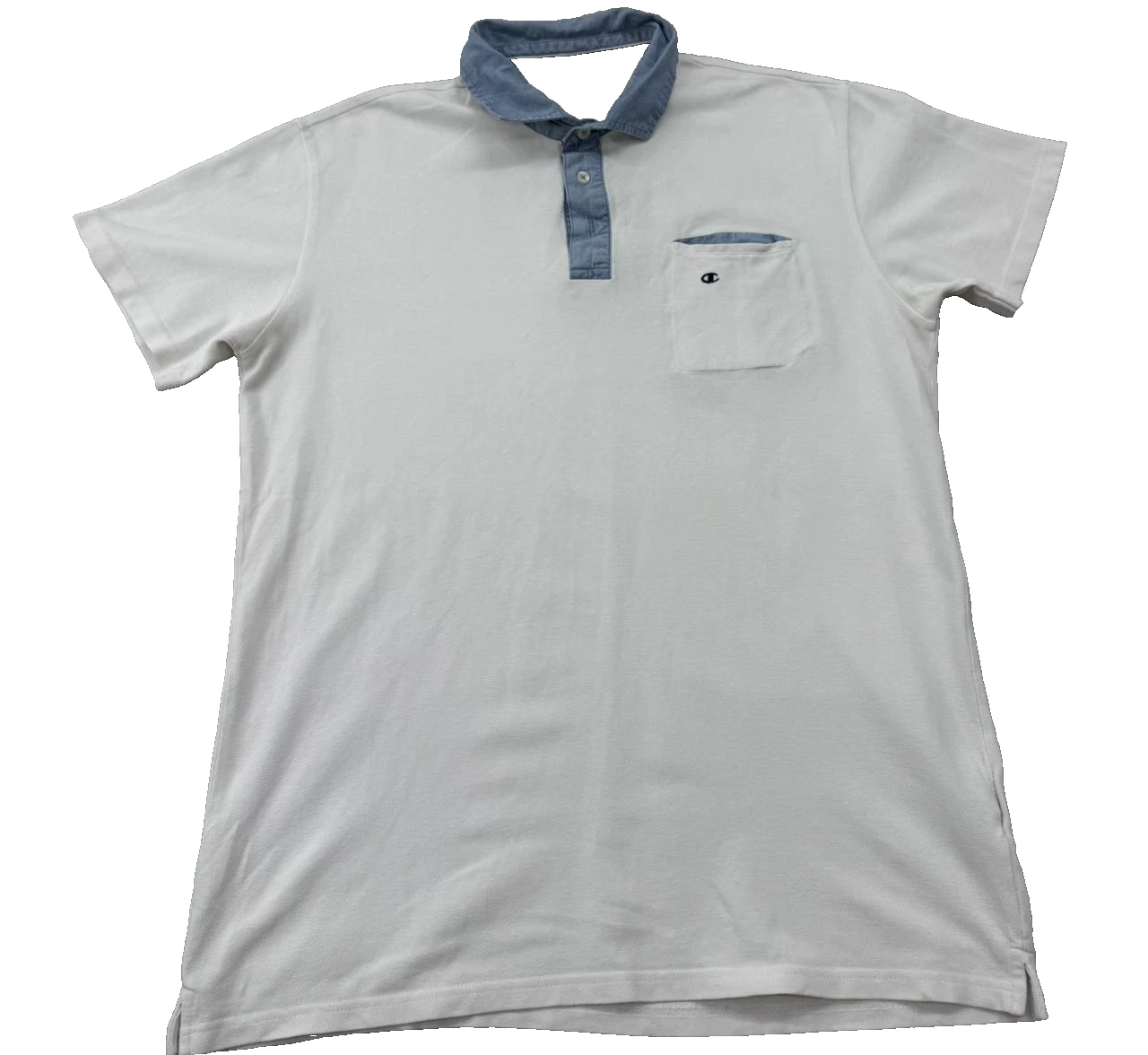 Champion XXL White Short Sleeve Polo Shirt Denim Collar Pocket Cotton