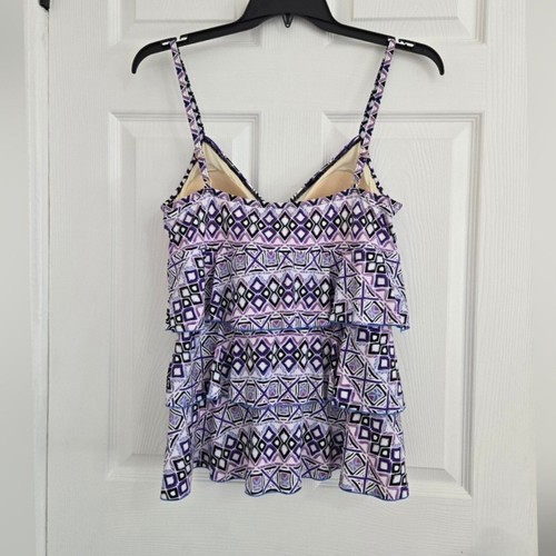 Fit 4 U Swim Top Women's Size 16 Purple White Ruffles Beach Vaca Summer - Picture 3 of 10