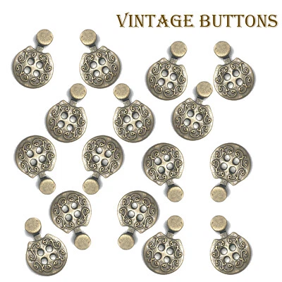 16mm Vintage Boutons Métal Bronze 4 Trou pour Couture Craft Veste Manteau DIY - Photo 1/4
