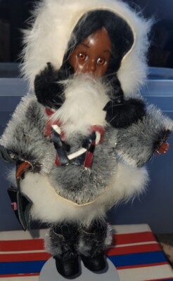 Vintage Alaskan  Native American Girl 7.5'' Doll Eyes w/Real Fur +gloves