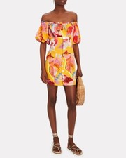 Farm Rio Neon Macaws off the shoulder mini dress button front XS