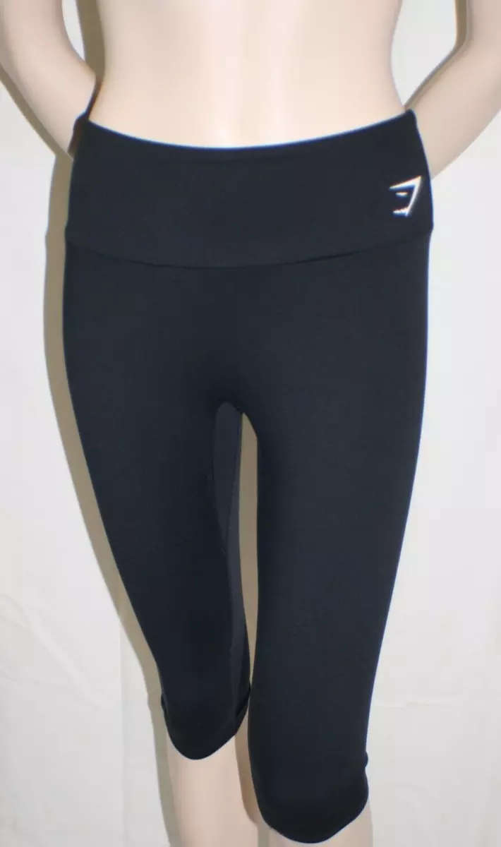 Gymshark Training Cropped Leggings Solid Black Pants Workout Yoga Sz M - NWT
